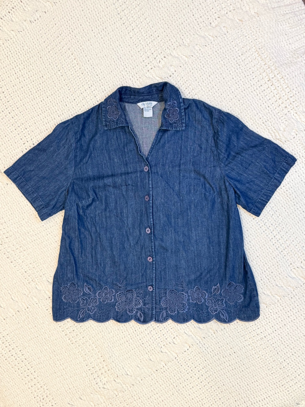 Vintage 90s City Blues by Koret Embroidered Denim Shirt